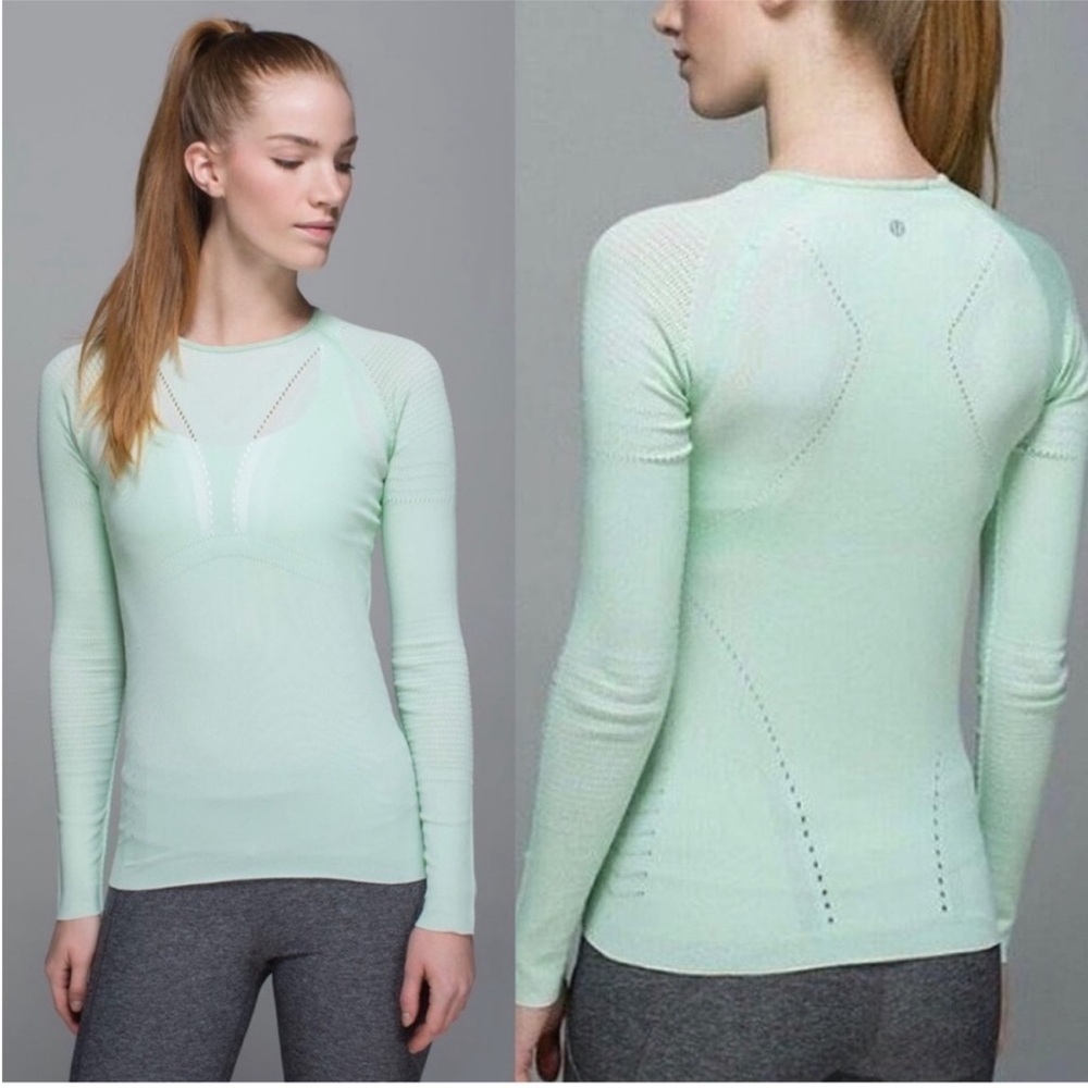Lululemon Light Speed Mint Green Long Sleeve Top E38